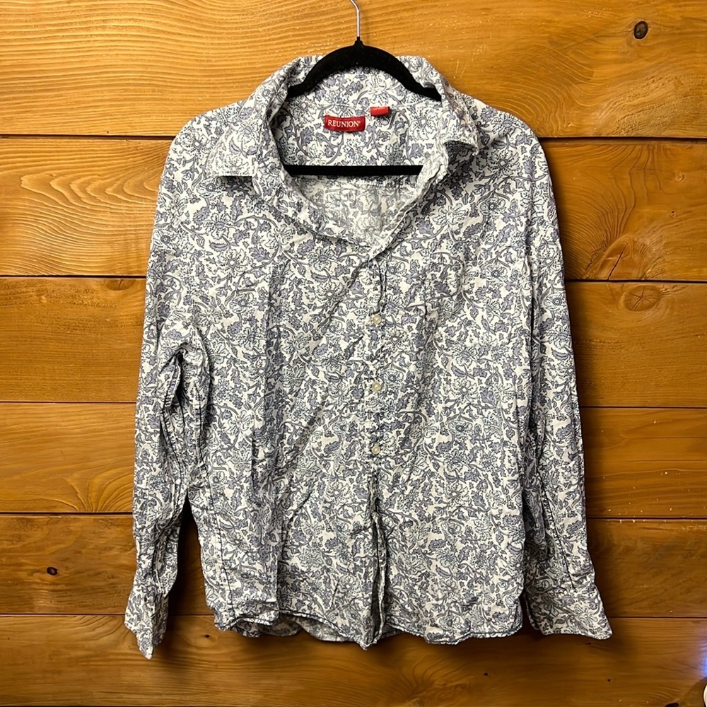 Reunion Union Bay Women L Floral Paisley Button Up Shirt Country Farmcor Hipster
